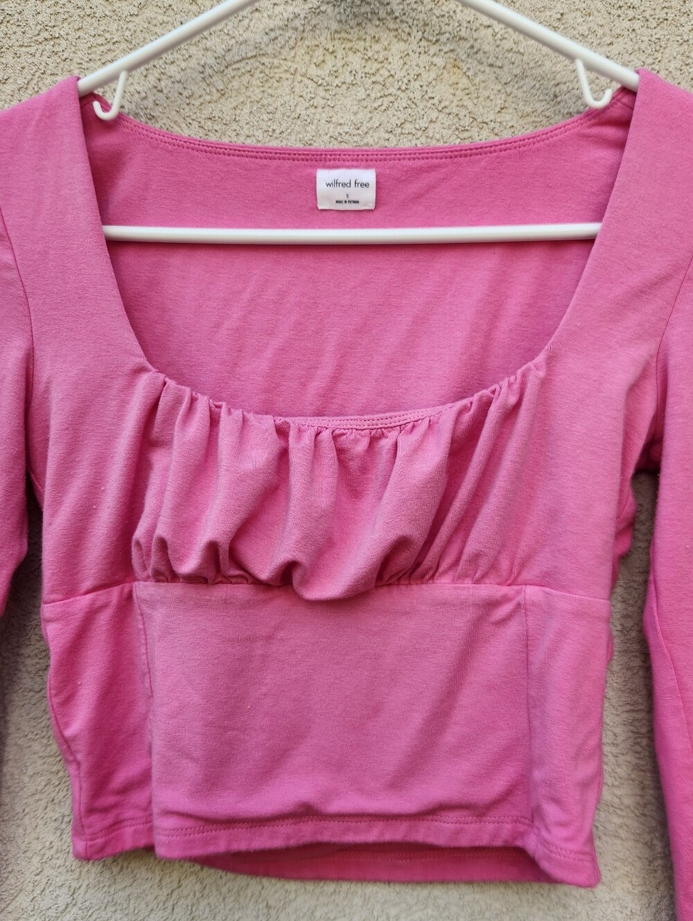 WILFRED FREE Women's Top Medium Small Pink Peasant Y2K Midriff Boho Cropped